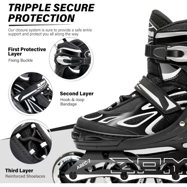 image2PM SPORTS Vinal Girls Adjustable Flashing Inline Skates All Wheels Light Up Fun Illuminating Skates for Kids and MenSilver