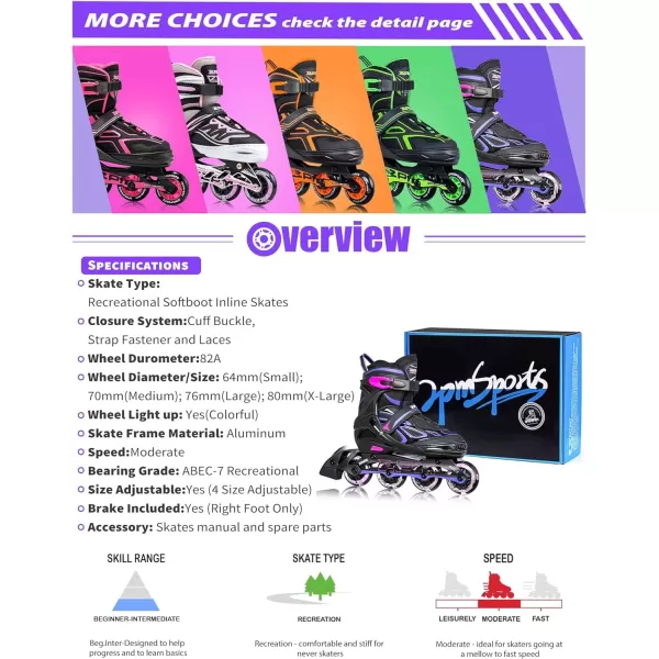 image2PM SPORTS Vinal Girls Adjustable Flashing Inline Skates All Wheels Light Up Fun Illuminating Skates for Kids and MenViolet  Magenta