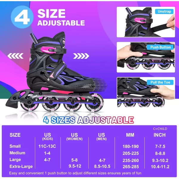 image2PM SPORTS Vinal Girls Adjustable Flashing Inline Skates All Wheels Light Up Fun Illuminating Skates for Kids and MenViolet  Magenta