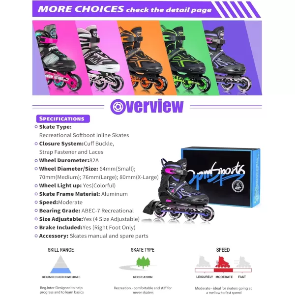 image2PM SPORTS Vinal Girls Adjustable Flashing Inline Skates All Wheels Light Up Fun Illuminating Skates for Kids and MenViolet  Magenta