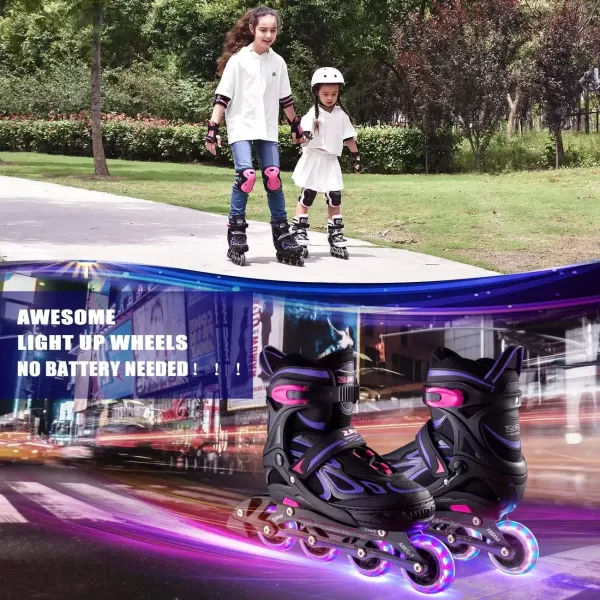 image2PM SPORTS Vinal Girls Adjustable Flashing Inline Skates All Wheels Light Up Fun Illuminating Skates for Kids and MenViolet  Magenta