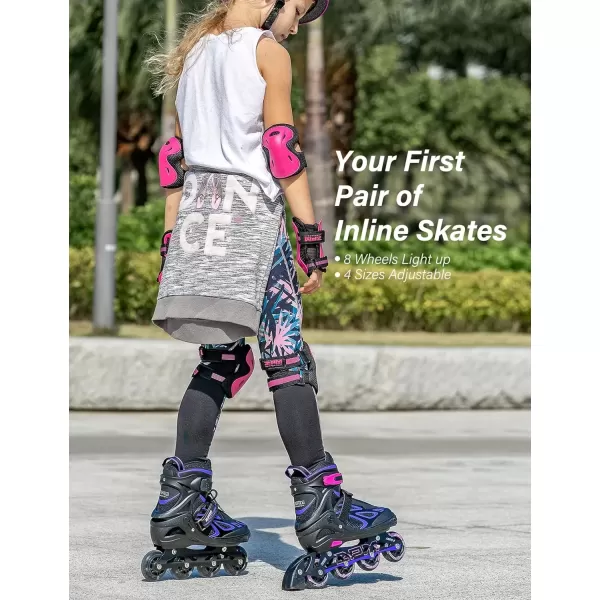 image2PM SPORTS Vinal Girls Adjustable Flashing Inline Skates All Wheels Light Up Fun Illuminating Skates for Kids and MenViolet  Magenta