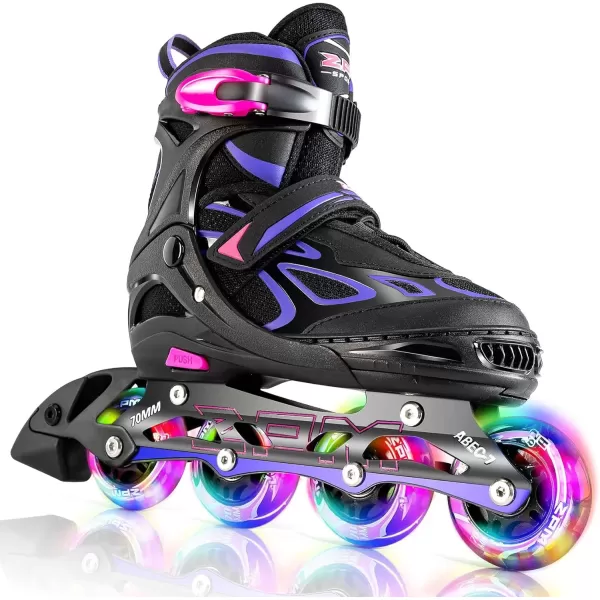 image2PM SPORTS Vinal Girls Adjustable Flashing Inline Skates All Wheels Light Up Fun Illuminating Skates for Kids and MenViolet  Magenta