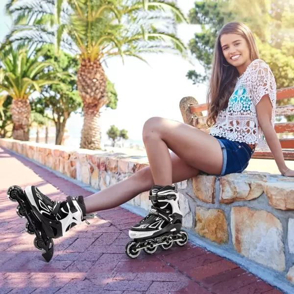 image2PM SPORTS Vinal Girls Adjustable Flashing Inline Skates All Wheels Light Up Fun Illuminating Skates for Kids and MenWhite