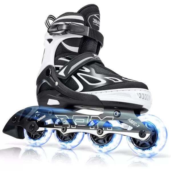 image2PM SPORTS Vinal Girls Adjustable Flashing Inline Skates All Wheels Light Up Fun Illuminating Skates for Kids and MenWhite