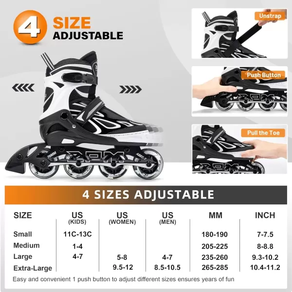 image2PM SPORTS Vinal Girls Adjustable Flashing Inline Skates All Wheels Light Up Fun Illuminating Skates for Kids and MenWhite