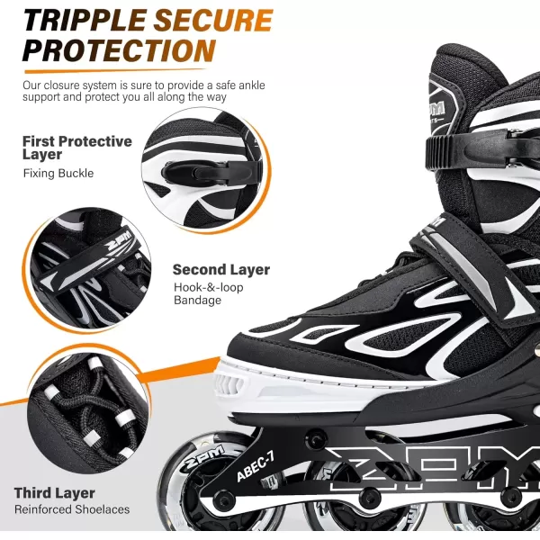 image2PM SPORTS Vinal Girls Adjustable Flashing Inline Skates All Wheels Light Up Fun Illuminating Skates for Kids and MenWhite