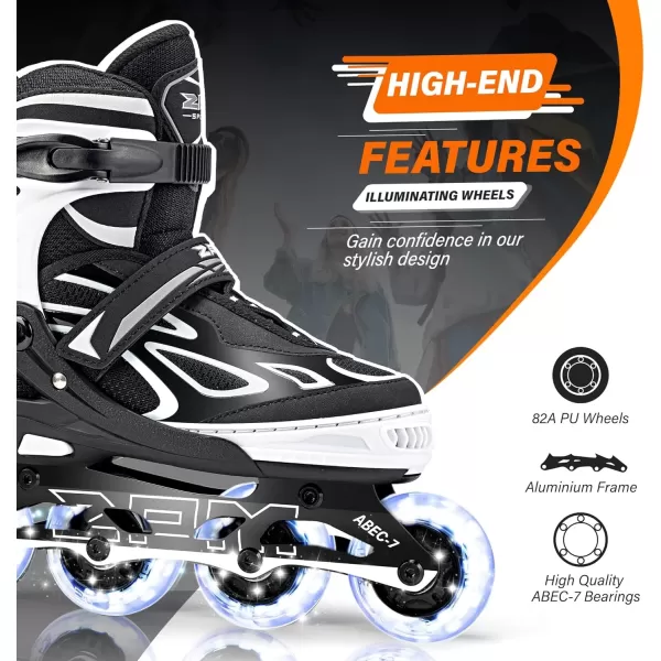 image2PM SPORTS Vinal Girls Adjustable Flashing Inline Skates All Wheels Light Up Fun Illuminating Skates for Kids and MenWhite