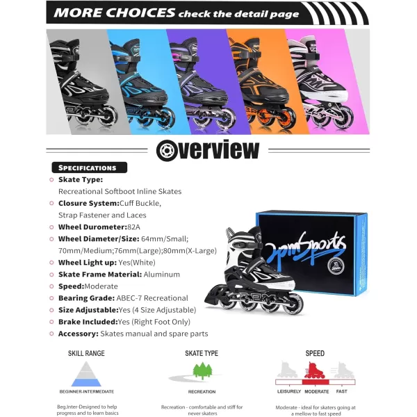 image2PM SPORTS Vinal Girls Adjustable Flashing Inline Skates All Wheels Light Up Fun Illuminating Skates for Kids and MenWhite