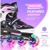 image2PM SPORTS Vinal Girls Adjustable Flashing Inline Skates All Wheels Light Up Fun Illuminating Skates for Kids Men Adult Women and BoysPurple  Pink