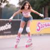 image2PM SPORTS Vinal Girls Adjustable Flashing Inline Skates All Wheels Light Up Fun Illuminating Skates for Kids Men Adult Women and BoysWhite  Pink