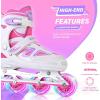 image2PM SPORTS Vinal Girls Adjustable Flashing Inline Skates All Wheels Light Up Fun Illuminating Skates for Kids Men Adult Women and BoysWhite  Pink