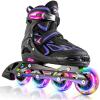 image2PM SPORTS Vinal Girls Adjustable Flashing Inline Skates All Wheels Light Up Fun Illuminating Skates for Kids Men Adult Women and BoysViolet  Magenta