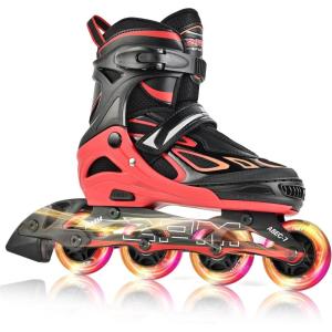 image2PM SPORTS Vinal Girls Adjustable Flashing Inline Skates All Wheels Light Up Fun Illuminating Skates for Kids Men Adult Women and BoysRed
