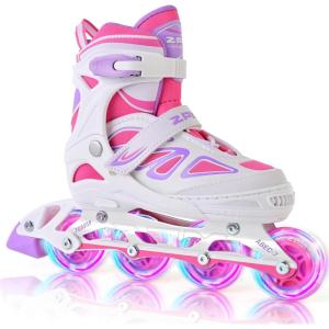 image2PM SPORTS Vinal Girls Adjustable Flashing Inline Skates All Wheels Light Up Fun Illuminating Skates for Kids Men Adult Women and BoysWhite  Pink