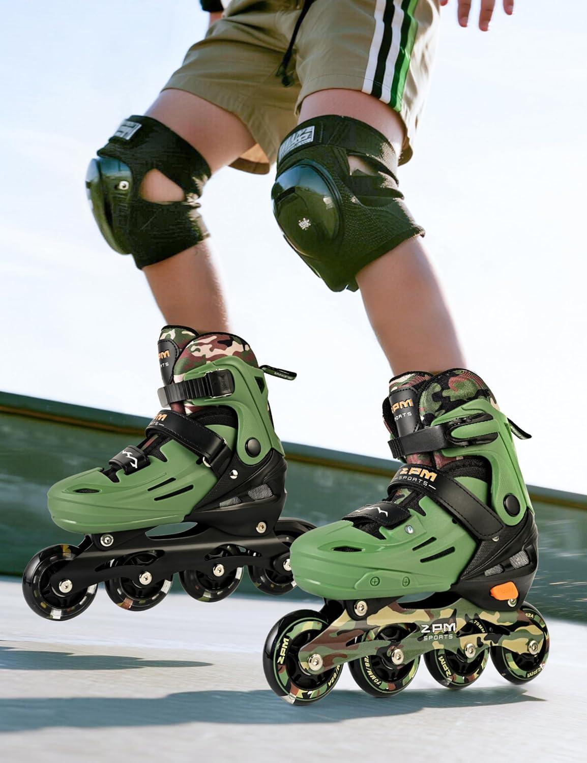 image2PM SPORTS Inline Skates for Kids Boys Ages 58 812 46 612 with Light Up Wheels Adjustable Kids Roller Skates Blades for Beginner Youth Indoor Outdoor Size 11C 1 2 3 4 5 6 7Green