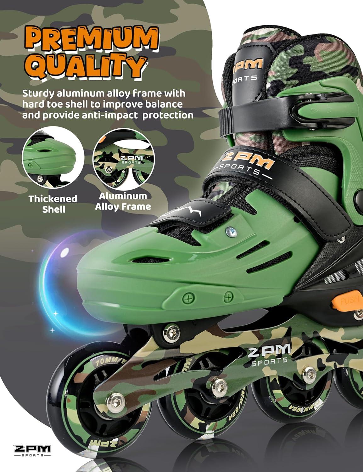image2PM SPORTS Inline Skates for Kids Boys Ages 58 812 46 612 with Light Up Wheels Adjustable Kids Roller Skates Blades for Beginner Youth Indoor Outdoor Size 11C 1 2 3 4 5 6 7Green