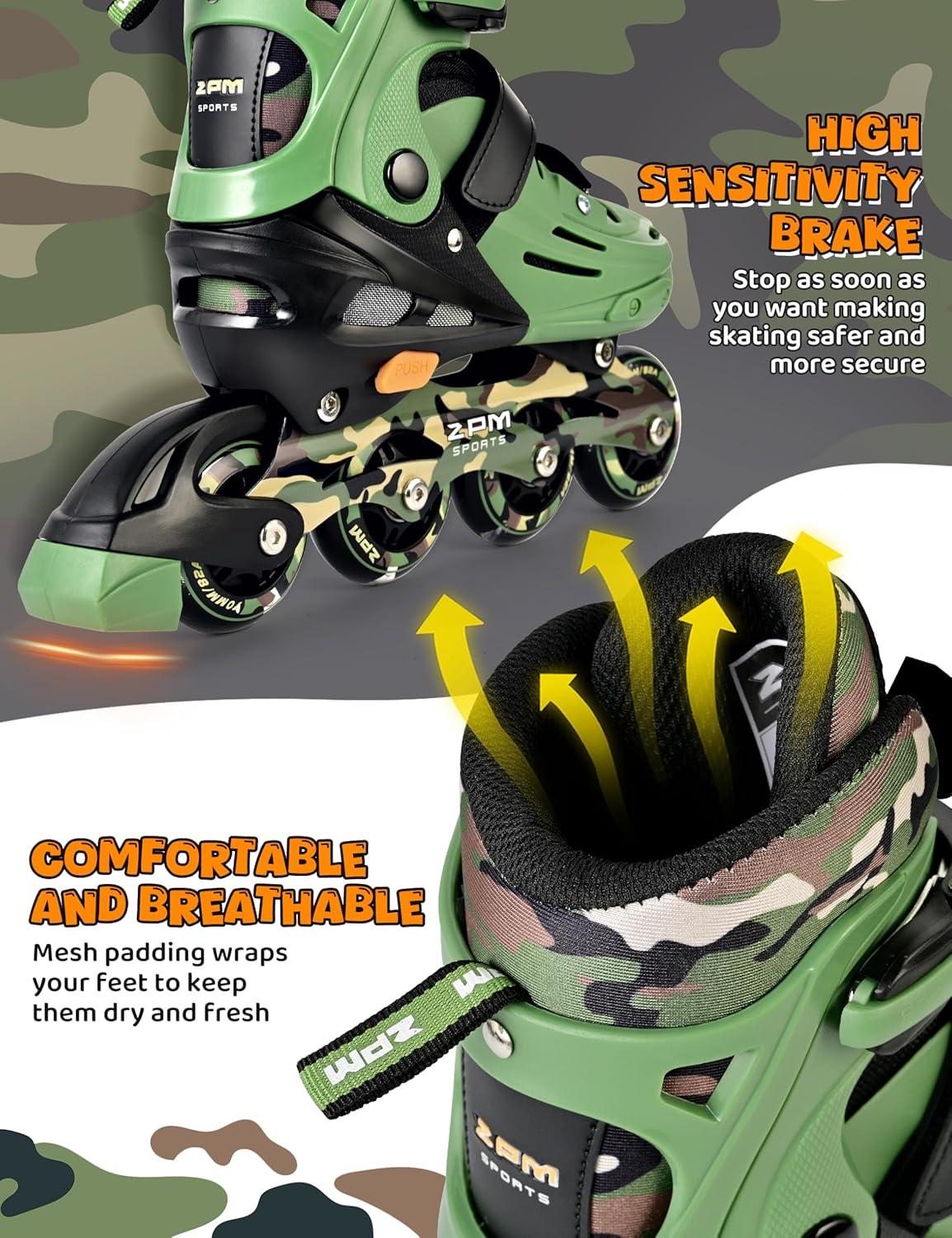 image2PM SPORTS Inline Skates for Kids Boys Ages 58 812 46 612 with Light Up Wheels Adjustable Kids Roller Skates Blades for Beginner Youth Indoor Outdoor Size 11C 1 2 3 4 5 6 7Green