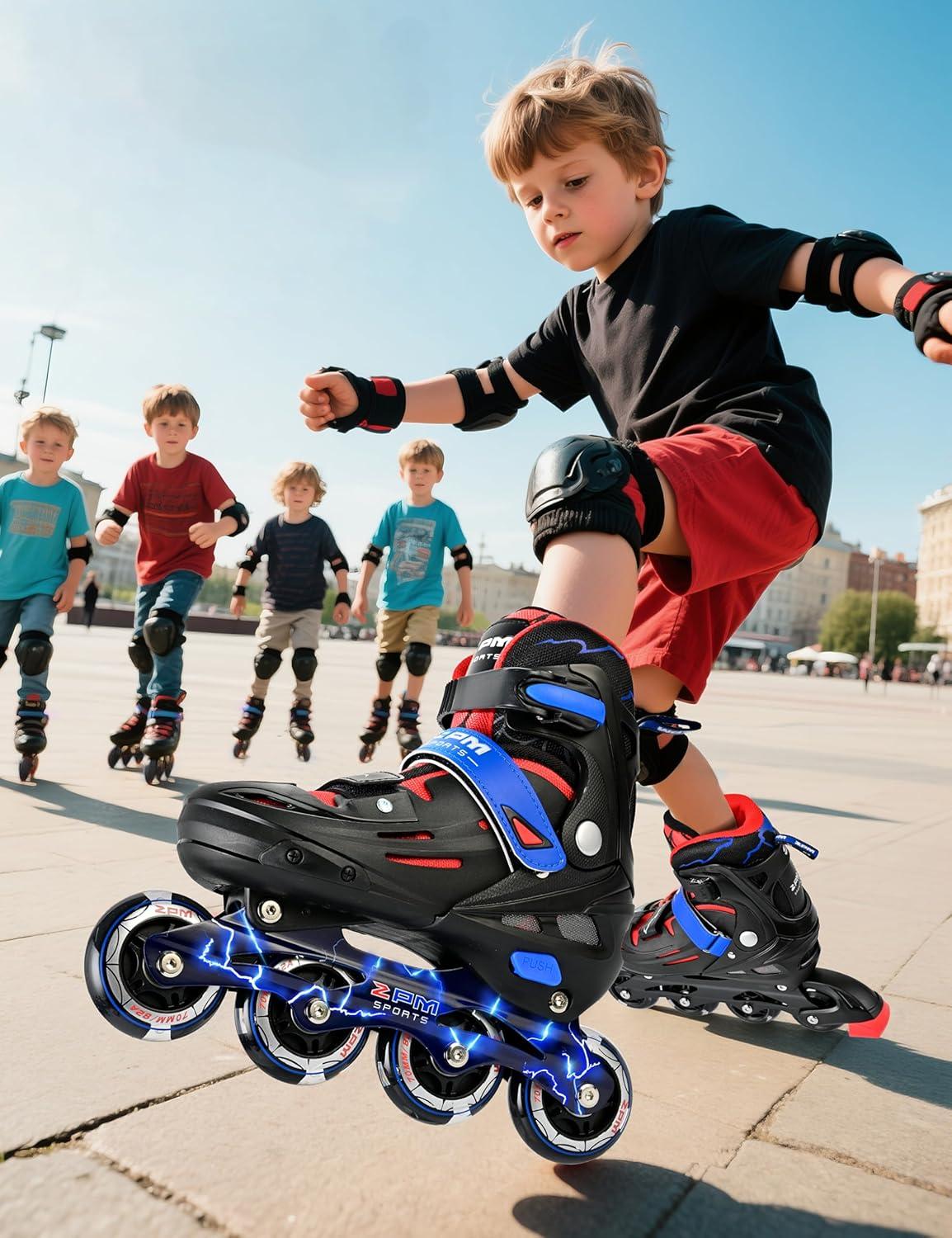image2PM SPORTS Inline Skates for Kids Boys Ages 58 812 46 612 with Light Up Wheels Adjustable Kids Roller Skates Blades for Beginner Youth Indoor Outdoor Size 11C 1 2 3 4 5 6 7Black