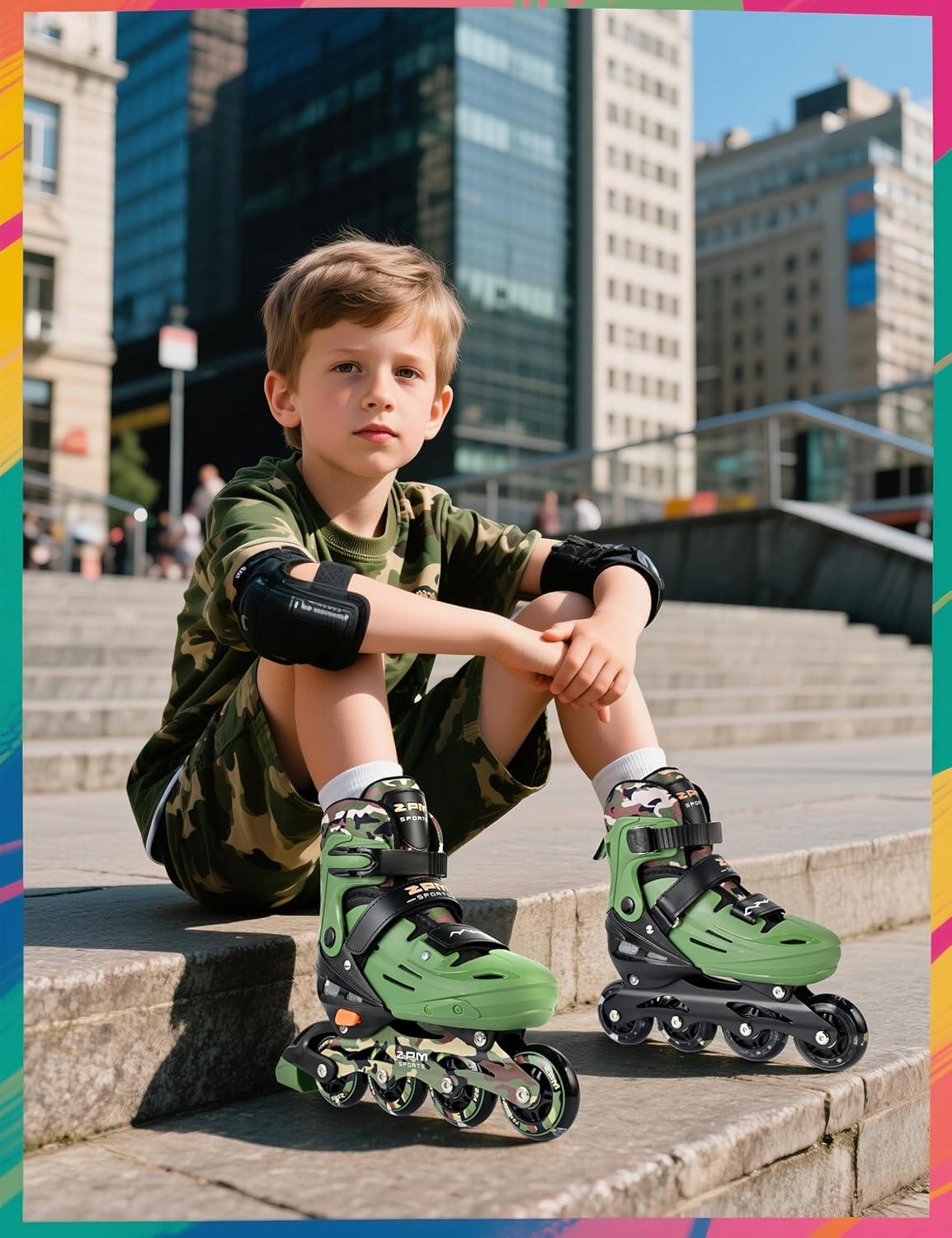 image2PM SPORTS Inline Skates for Kids Boys Ages 58 812 46 612 with Light Up Wheels Adjustable Kids Roller Skates Blades for Beginner Youth Indoor Outdoor Size 11C 1 2 3 4 5 6 7Green