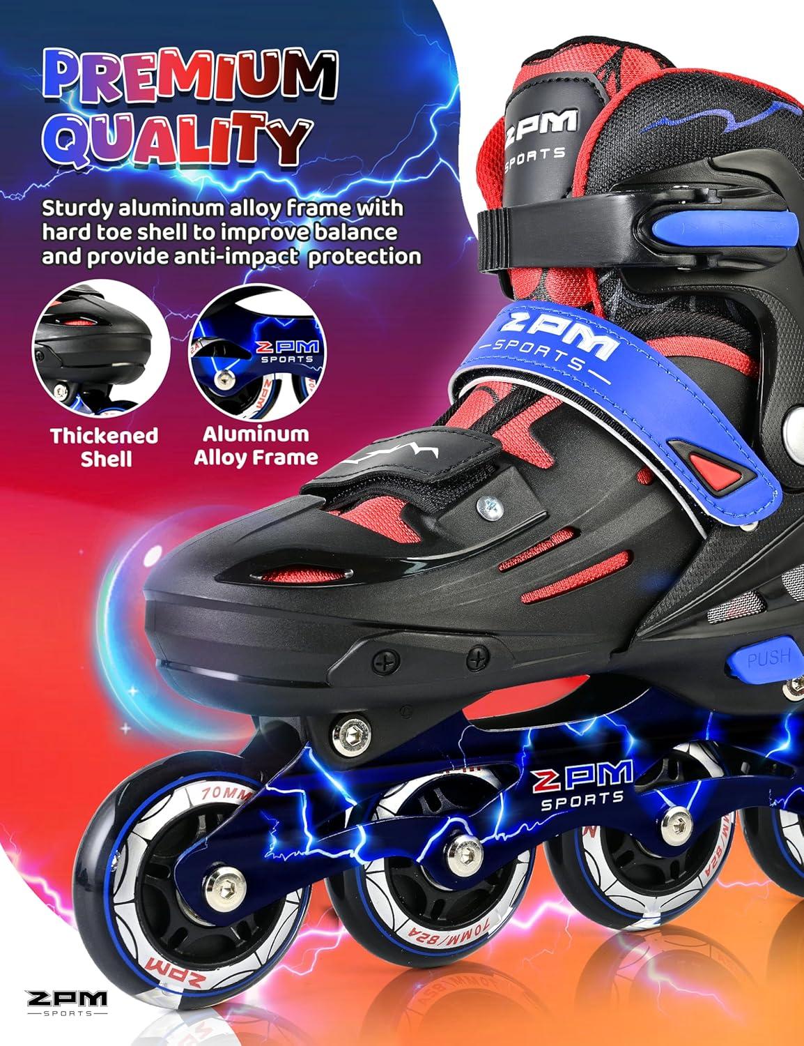 image2PM SPORTS Inline Skates for Kids Boys Ages 58 812 46 612 with Light Up Wheels Adjustable Kids Roller Skates Blades for Beginner Youth Indoor Outdoor Size 11C 1 2 3 4 5 6 7Black