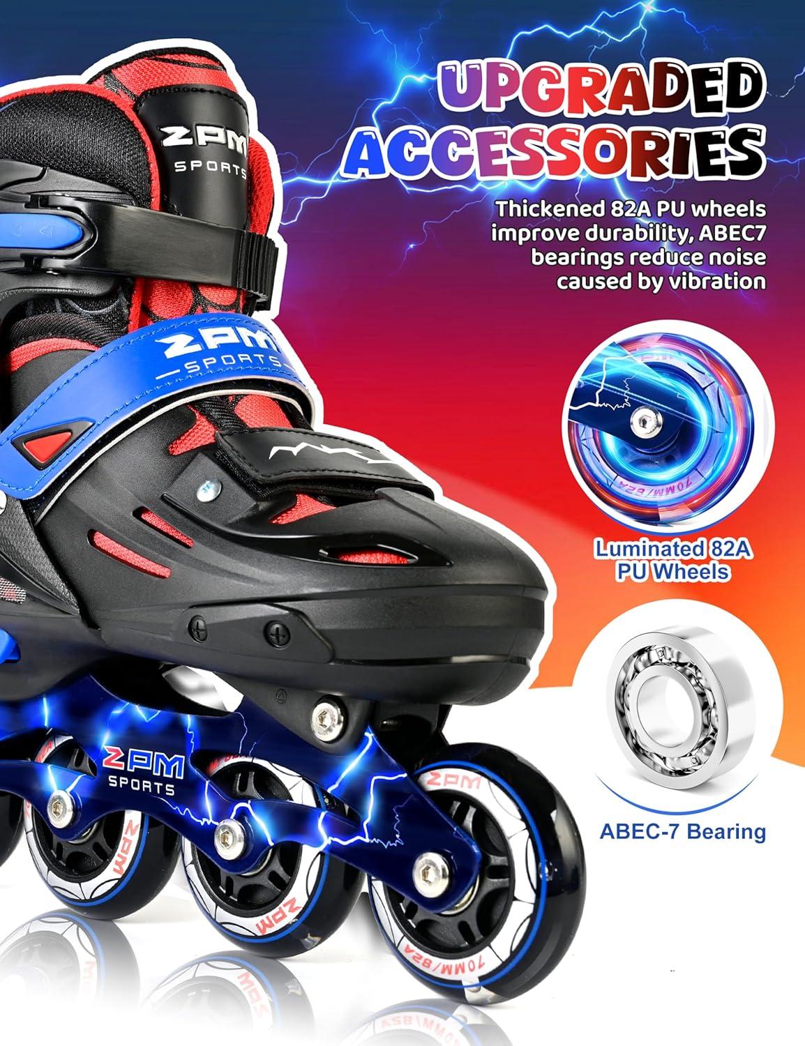 image2PM SPORTS Inline Skates for Kids Boys Ages 58 812 46 612 with Light Up Wheels Adjustable Kids Roller Skates Blades for Beginner Youth Indoor Outdoor Size 11C 1 2 3 4 5 6 7Black