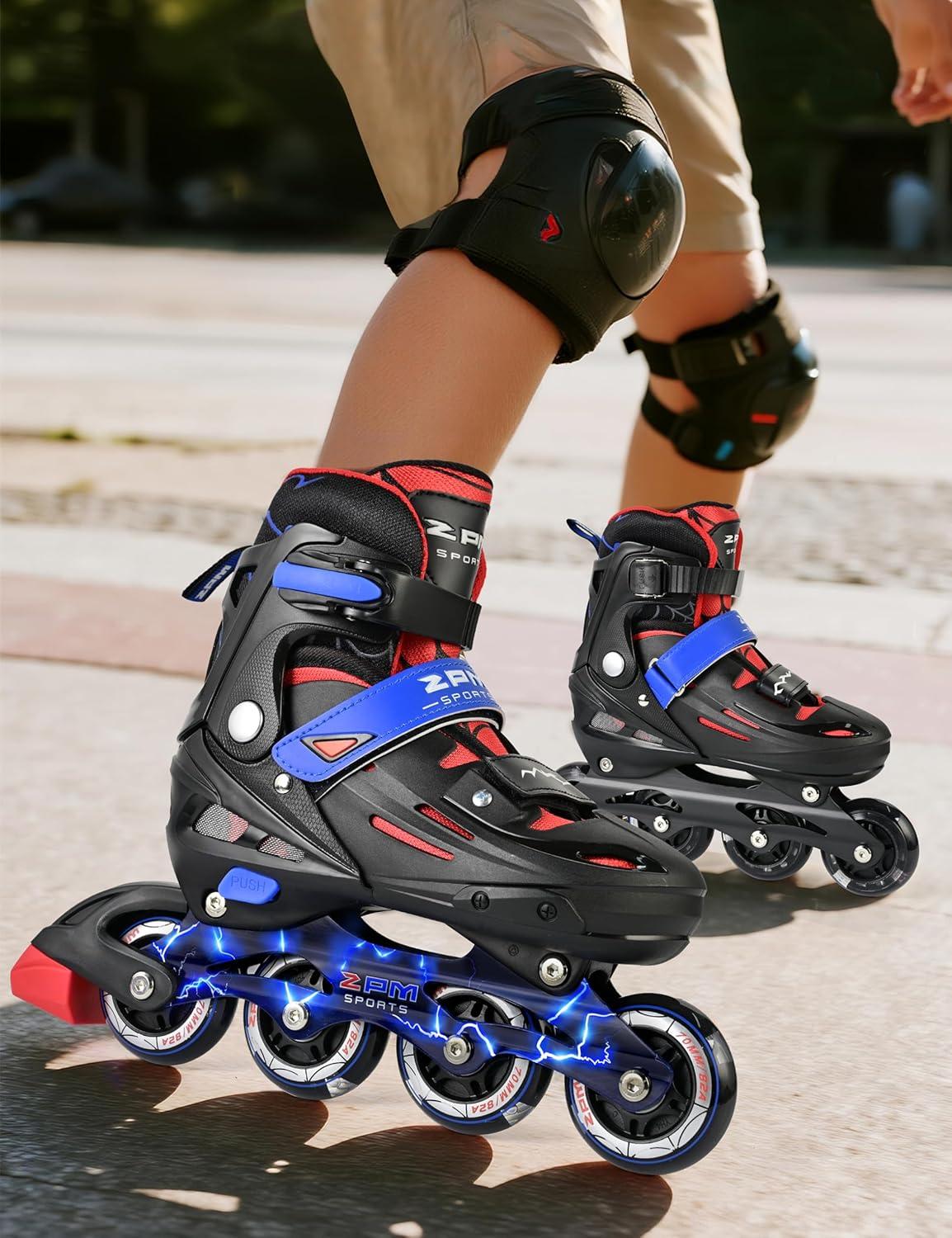 image2PM SPORTS Inline Skates for Kids Boys Ages 58 812 46 612 with Light Up Wheels Adjustable Kids Roller Skates Blades for Beginner Youth Indoor Outdoor Size 11C 1 2 3 4 5 6 7Black