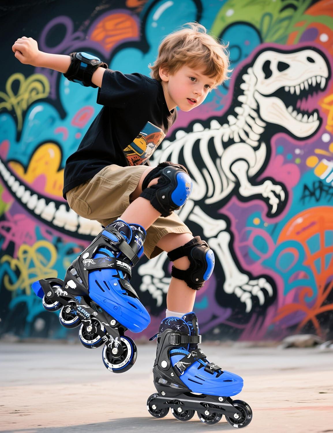 image2PM SPORTS Inline Skates for Kids Boys Ages 58 812 46 612 with Light Up Wheels Adjustable Kids Roller Skates Blades for Beginner Youth Indoor Outdoor Size 11C 1 2 3 4 5 6 7Blue