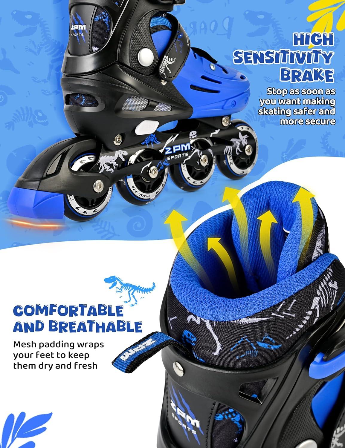 image2PM SPORTS Inline Skates for Kids Boys Ages 58 812 46 612 with Light Up Wheels Adjustable Kids Roller Skates Blades for Beginner Youth Indoor Outdoor Size 11C 1 2 3 4 5 6 7Blue