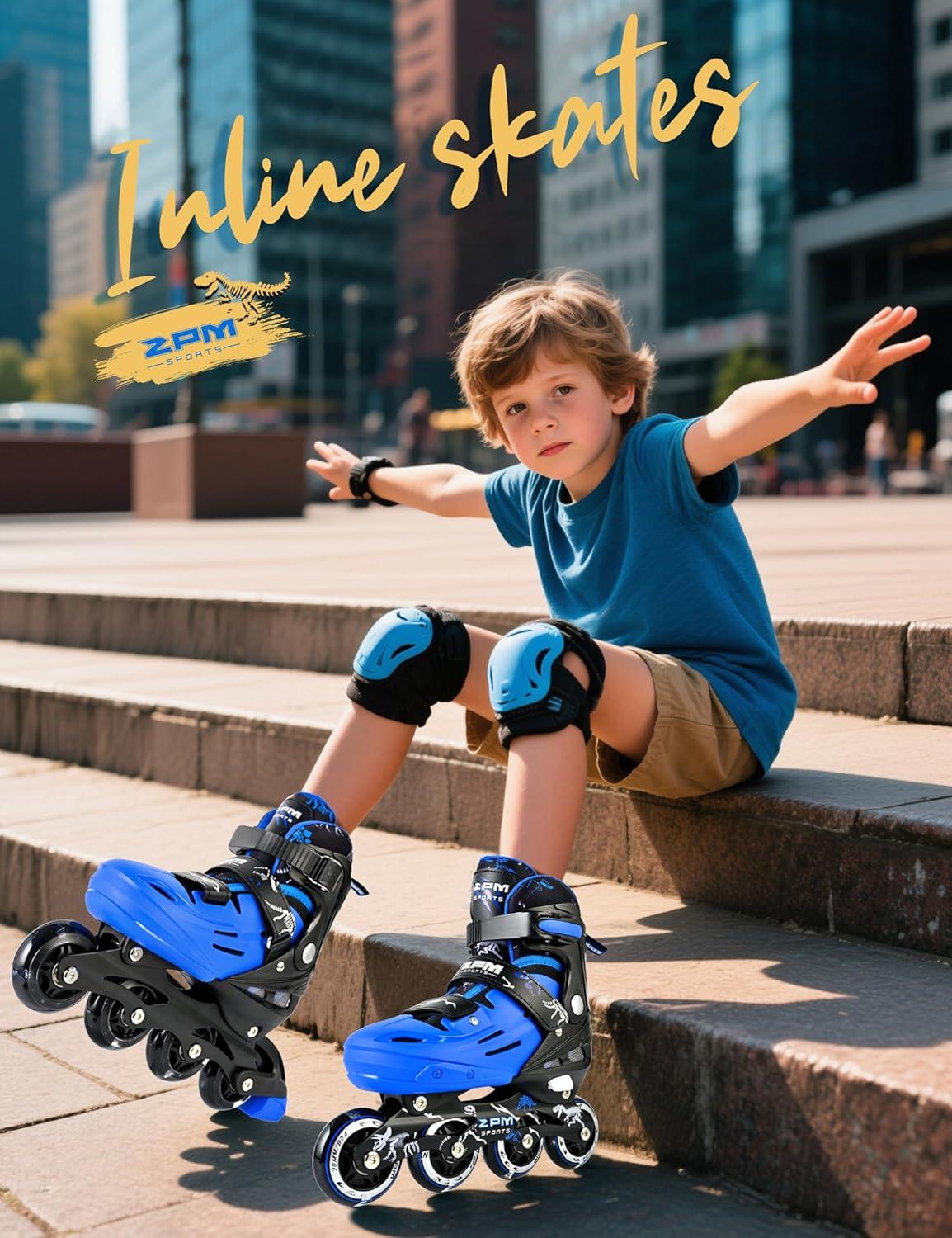image2PM SPORTS Inline Skates for Kids Boys Ages 58 812 46 612 with Light Up Wheels Adjustable Kids Roller Skates Blades for Beginner Youth Indoor Outdoor Size 11C 1 2 3 4 5 6 7Blue