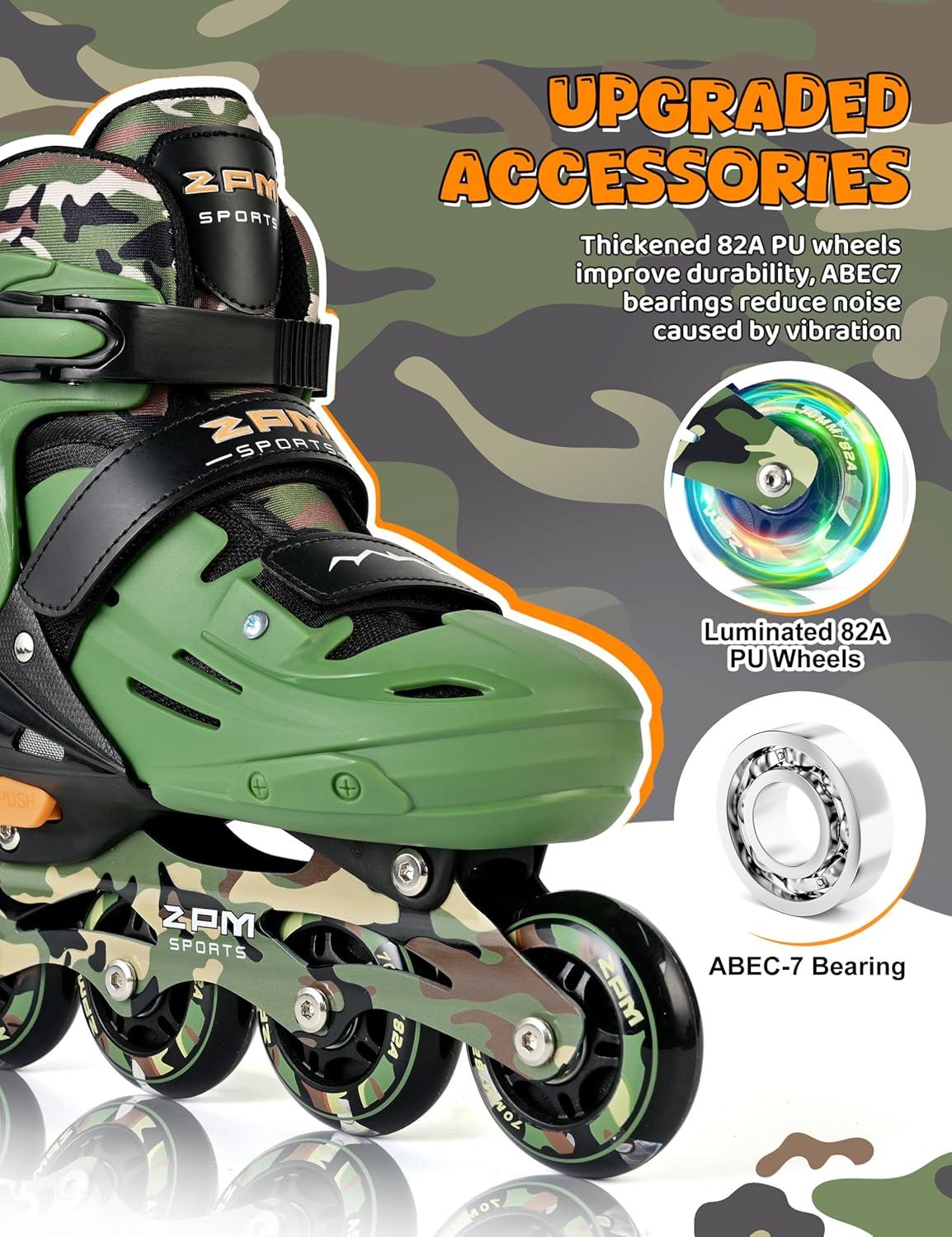 image2PM SPORTS Inline Skates for Kids Boys Ages 58 812 46 612 with Light Up Wheels Adjustable Kids Roller Skates Blades for Beginner Youth Indoor Outdoor Size 11C 1 2 3 4 5 6 7Green