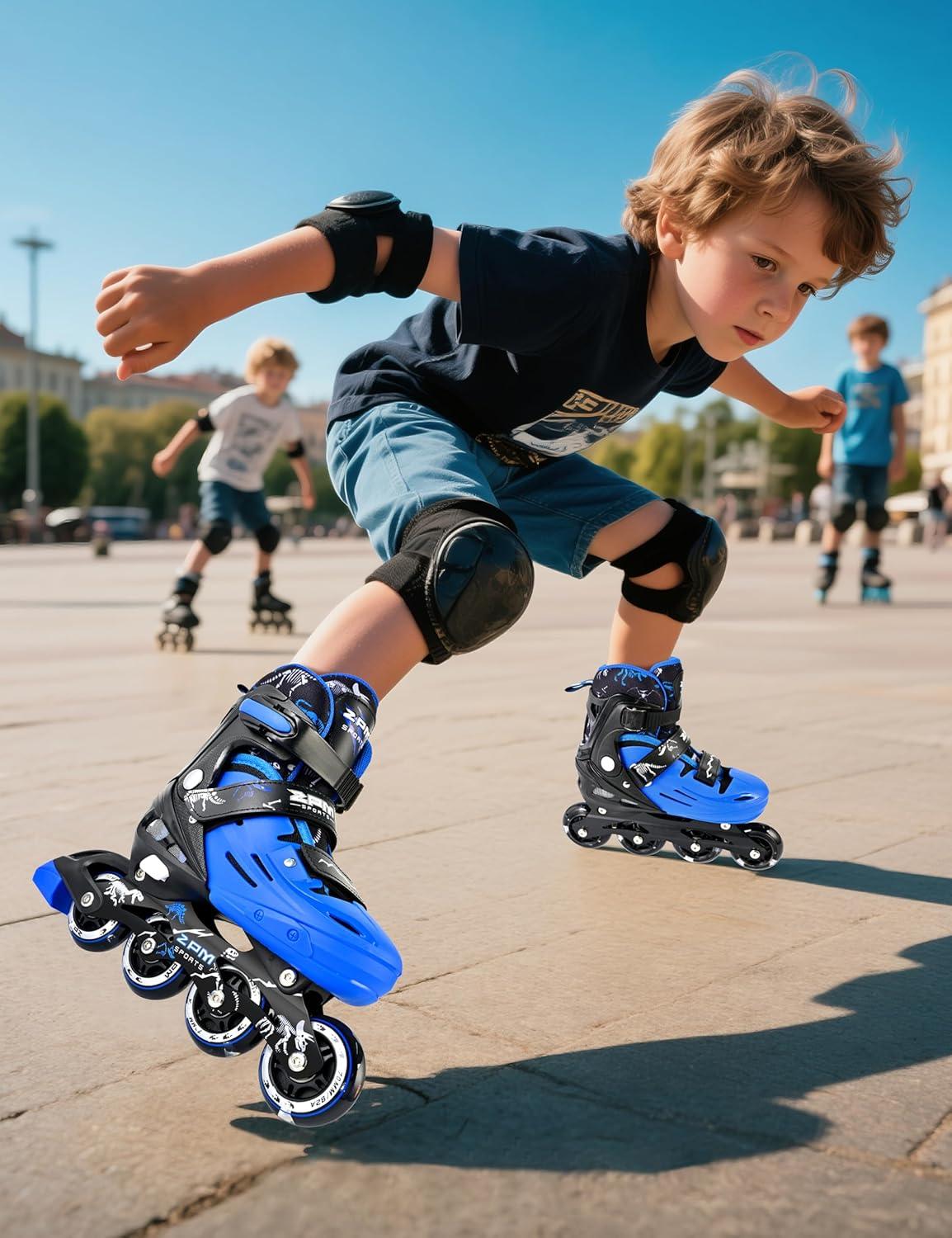 image2PM SPORTS Inline Skates for Kids Boys Ages 58 812 46 612 with Light Up Wheels Adjustable Kids Roller Skates Blades for Beginner Youth Indoor Outdoor Size 11C 1 2 3 4 5 6 7Blue