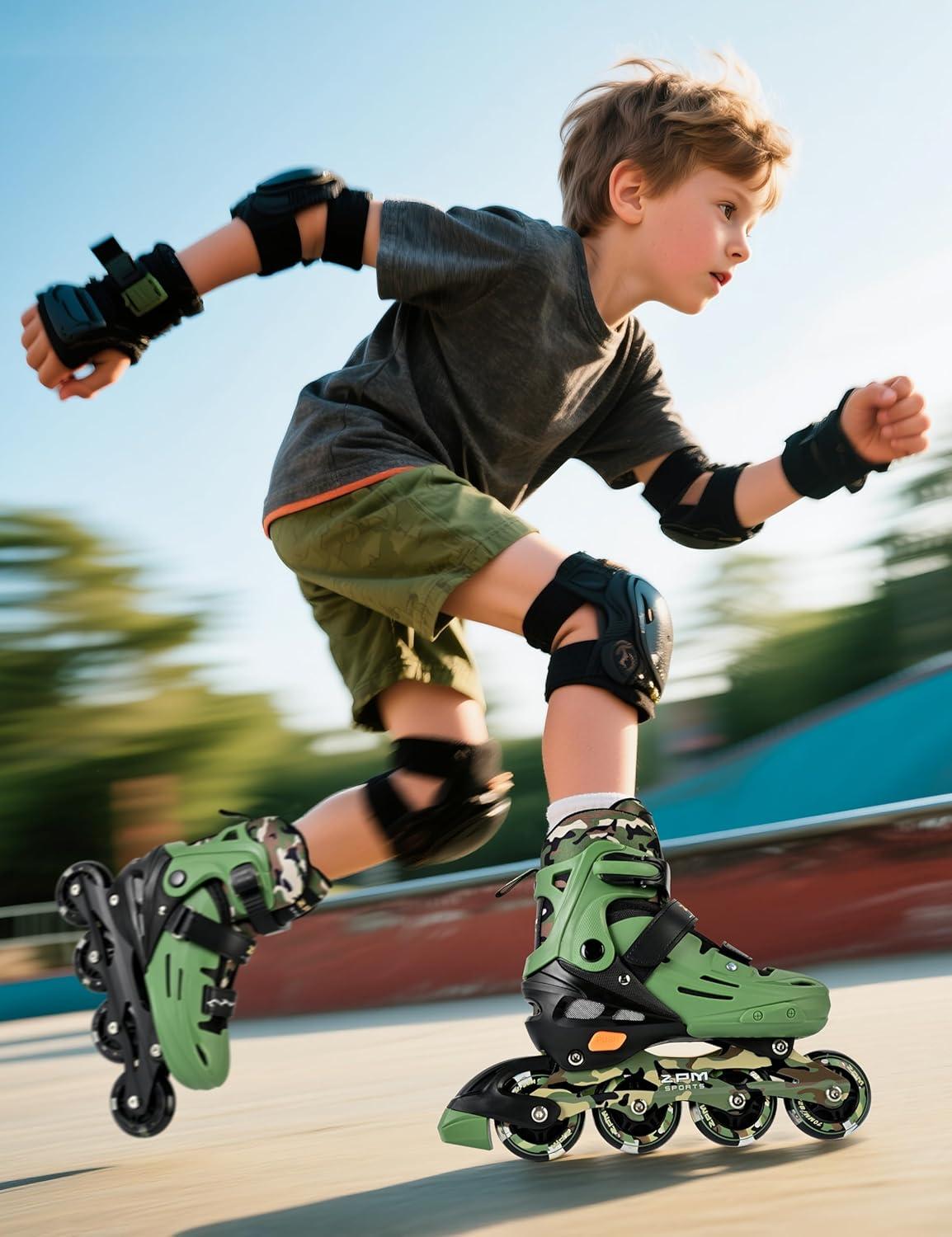 image2PM SPORTS Inline Skates for Kids Boys Ages 58 812 46 612 with Light Up Wheels Adjustable Kids Roller Skates Blades for Beginner Youth Indoor Outdoor Size 11C 1 2 3 4 5 6 7Green