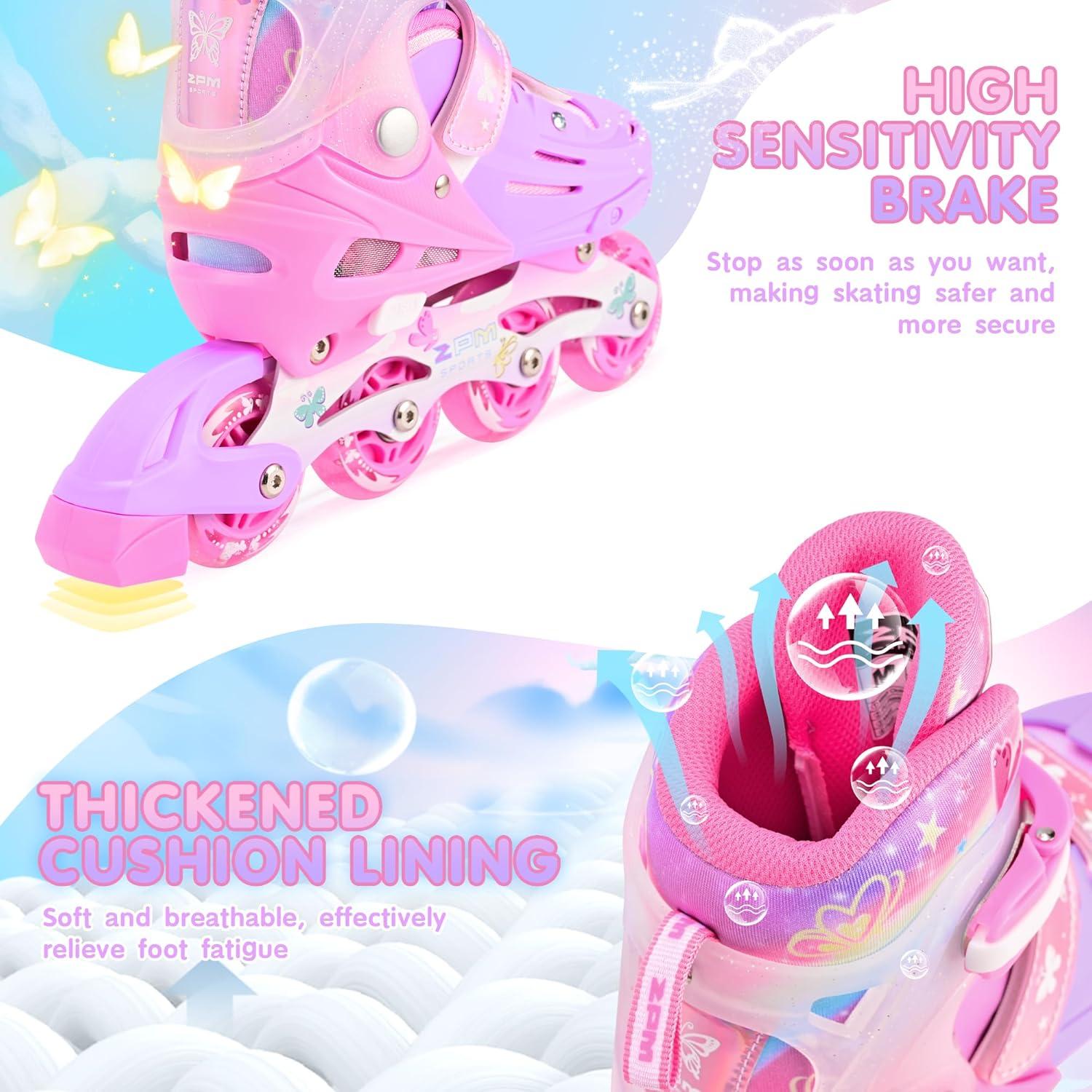 image2PM SPORTS Inline Skates for Kids Girls Ages 58 812 35 46 612 1014 with Light Up Wheels Adjustable Kids Roller Skates Blades for Toddler Beginner Youth Indoor Outdoor Size 11C 1 2 3 4 5 6 7 8Rose Red