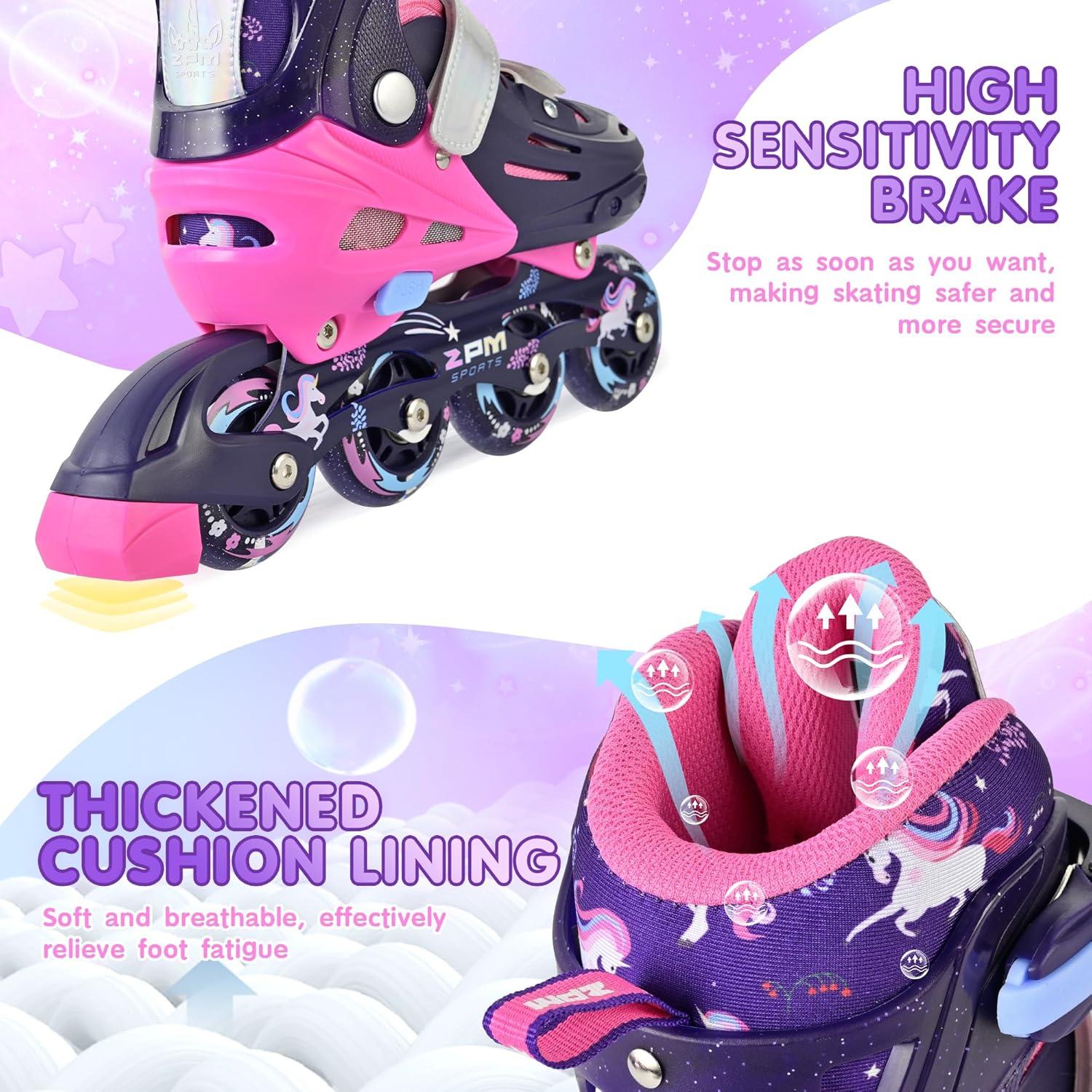 image2PM SPORTS Inline Skates for Kids Girls Ages 58 812 35 46 612 1014 with Light Up Wheels Adjustable Kids Roller Skates Blades for Toddler Beginner Youth Indoor Outdoor Size 11C 1 2 3 4 5 6 7 8Purple Pink