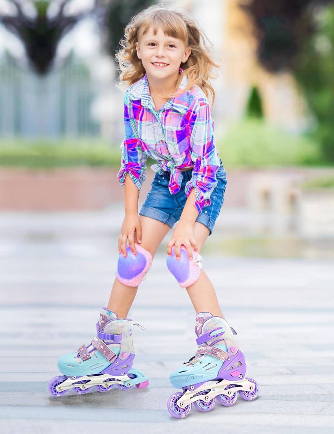 image2PM SPORTS Inline Skates for Kids Girls Ages 58 812 35 46 612 1014 with Light Up Wheels Adjustable Kids Roller Skates Blades for Toddler Beginner Youth Indoor Outdoor Size 11C 1 2 3 4 5 6 7 8Purple Blue