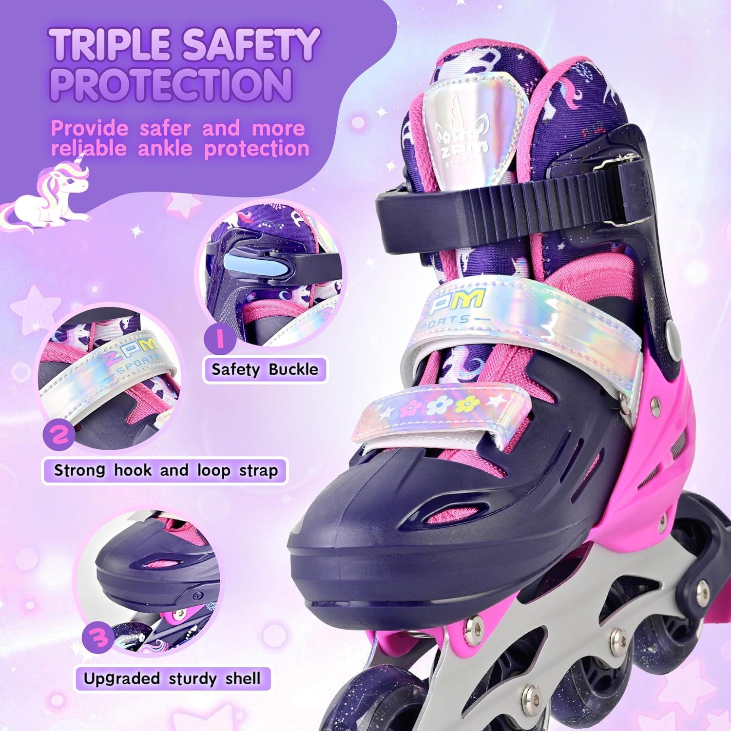 image2PM SPORTS Inline Skates for Kids Girls Ages 58 812 35 46 612 1014 with Light Up Wheels Adjustable Kids Roller Skates Blades for Toddler Beginner Youth Indoor Outdoor Size 11C 1 2 3 4 5 6 7 8Purple Pink