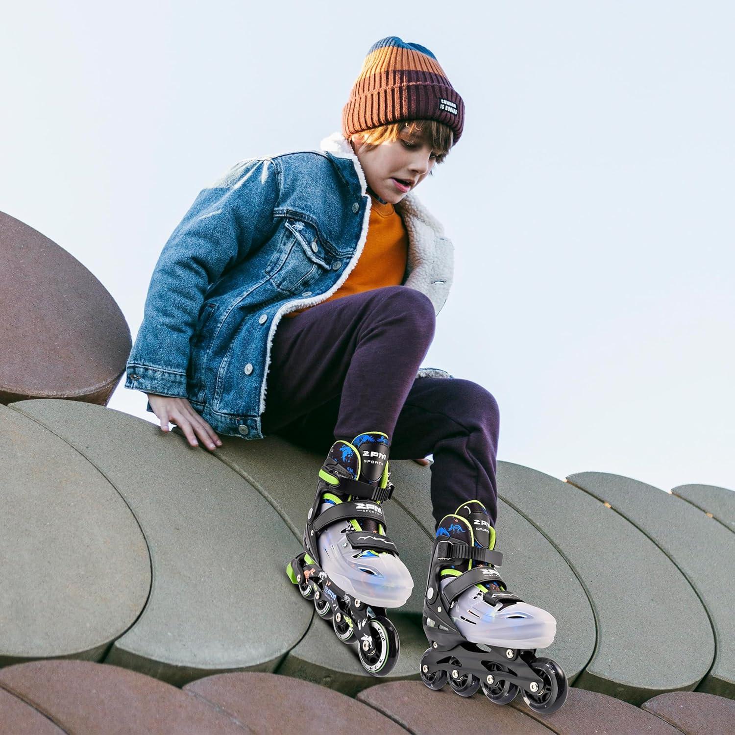 image2PM SPORTS Inline Skates for Kids Girls Ages 58 812 35 46 612 1014 with Light Up Wheels Adjustable Kids Roller Skates Blades for Toddler Beginner Youth Indoor Outdoor Size 11C 1 2 3 4 5 6 7 8Green
