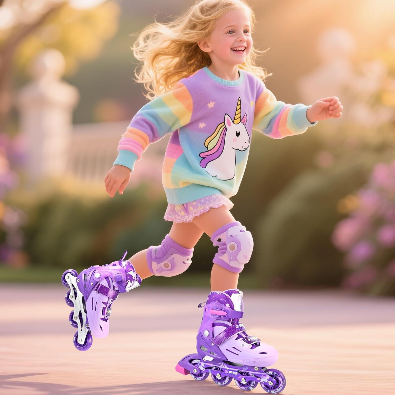 image2PM SPORTS Inline Skates for Kids Girls Ages 58 812 35 46 612 1014 with Light Up Wheels Adjustable Kids Roller Skates Blades for Toddler Beginner Youth Indoor Outdoor Size 11C 1 2 3 4 5 6 7 8Purple