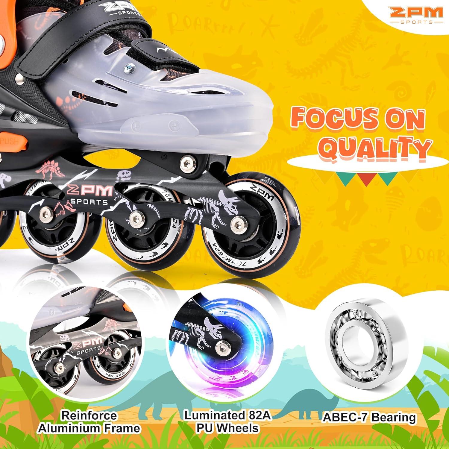 image2PM SPORTS Inline Skates for Kids Girls Ages 58 812 35 46 612 1014 with Light Up Wheels Adjustable Kids Roller Skates Blades for Toddler Beginner Youth Indoor Outdoor Size 11C 1 2 3 4 5 6 7 8Orange