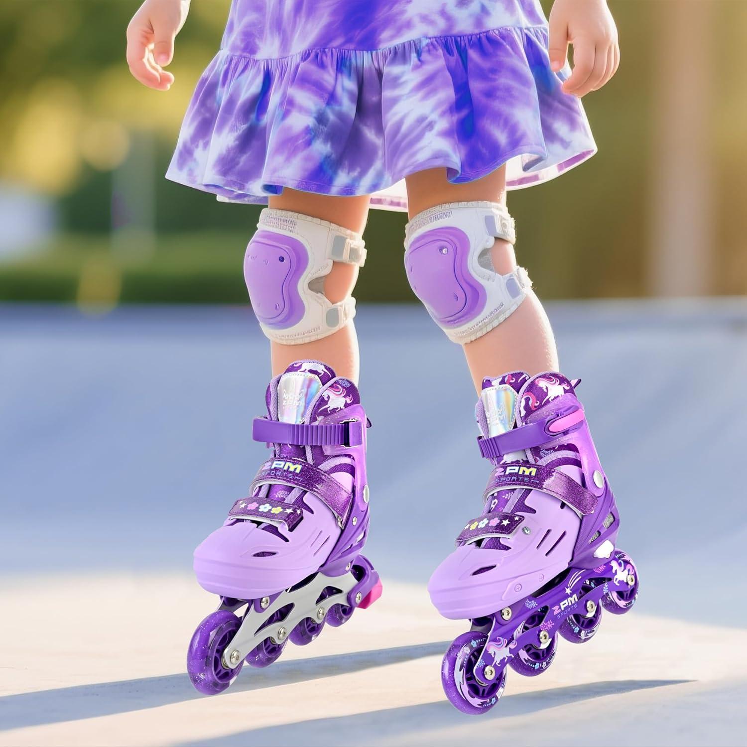 image2PM SPORTS Inline Skates for Kids Girls Ages 58 812 35 46 612 1014 with Light Up Wheels Adjustable Kids Roller Skates Blades for Toddler Beginner Youth Indoor Outdoor Size 11C 1 2 3 4 5 6 7 8Purple
