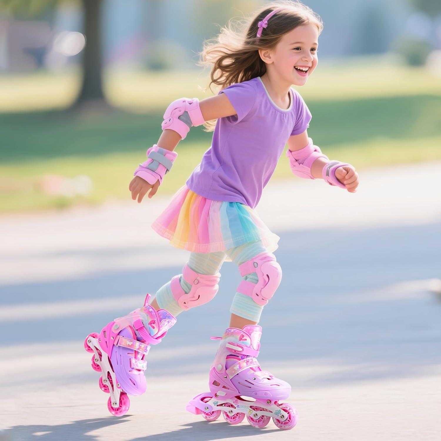 image2PM SPORTS Inline Skates for Kids Girls Ages 58 812 35 46 612 1014 with Light Up Wheels Adjustable Kids Roller Skates Blades for Toddler Beginner Youth Indoor Outdoor Size 11C 1 2 3 4 5 6 7 8Rose Red