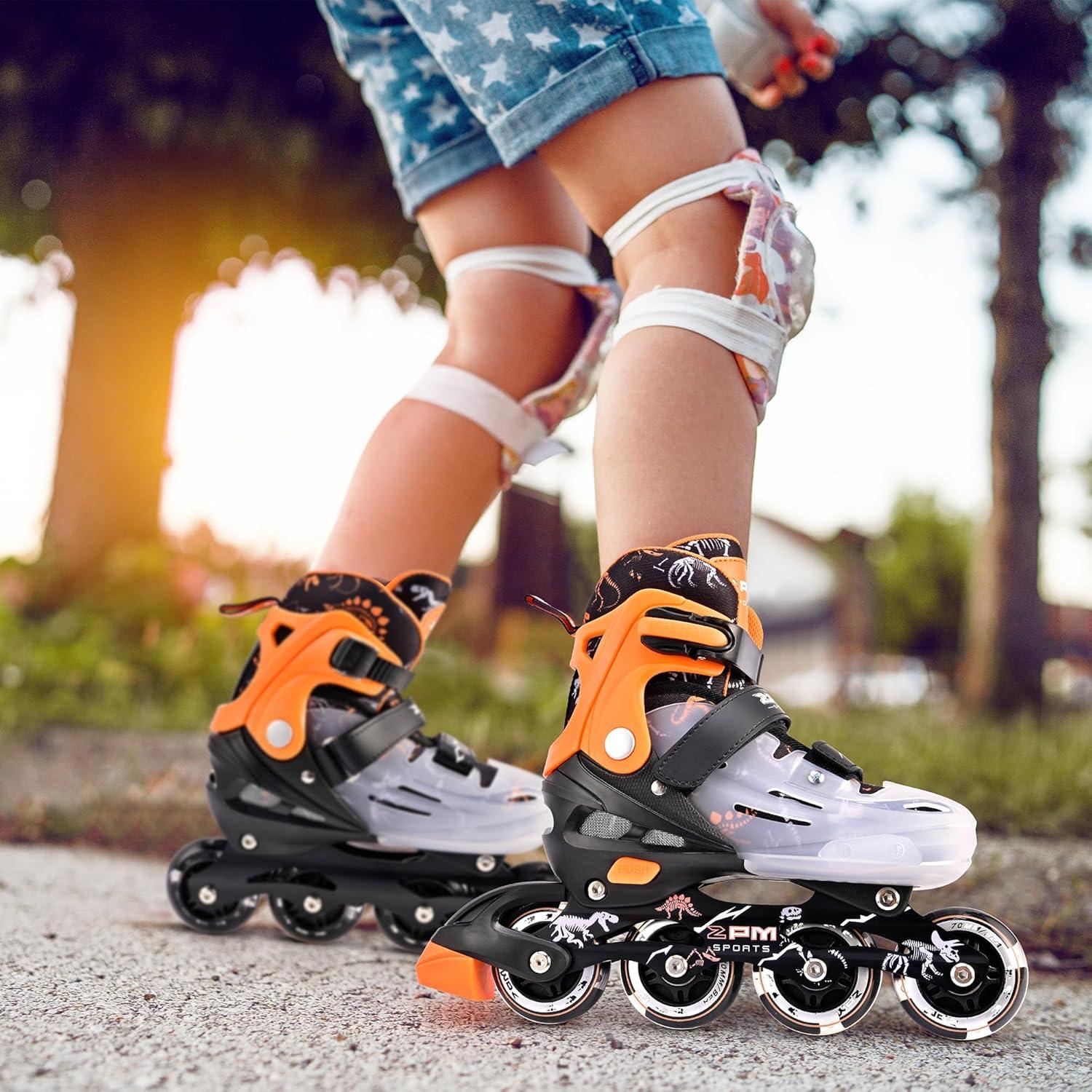 image2PM SPORTS Inline Skates for Kids Girls Ages 58 812 35 46 612 1014 with Light Up Wheels Adjustable Kids Roller Skates Blades for Toddler Beginner Youth Indoor Outdoor Size 11C 1 2 3 4 5 6 7 8Orange
