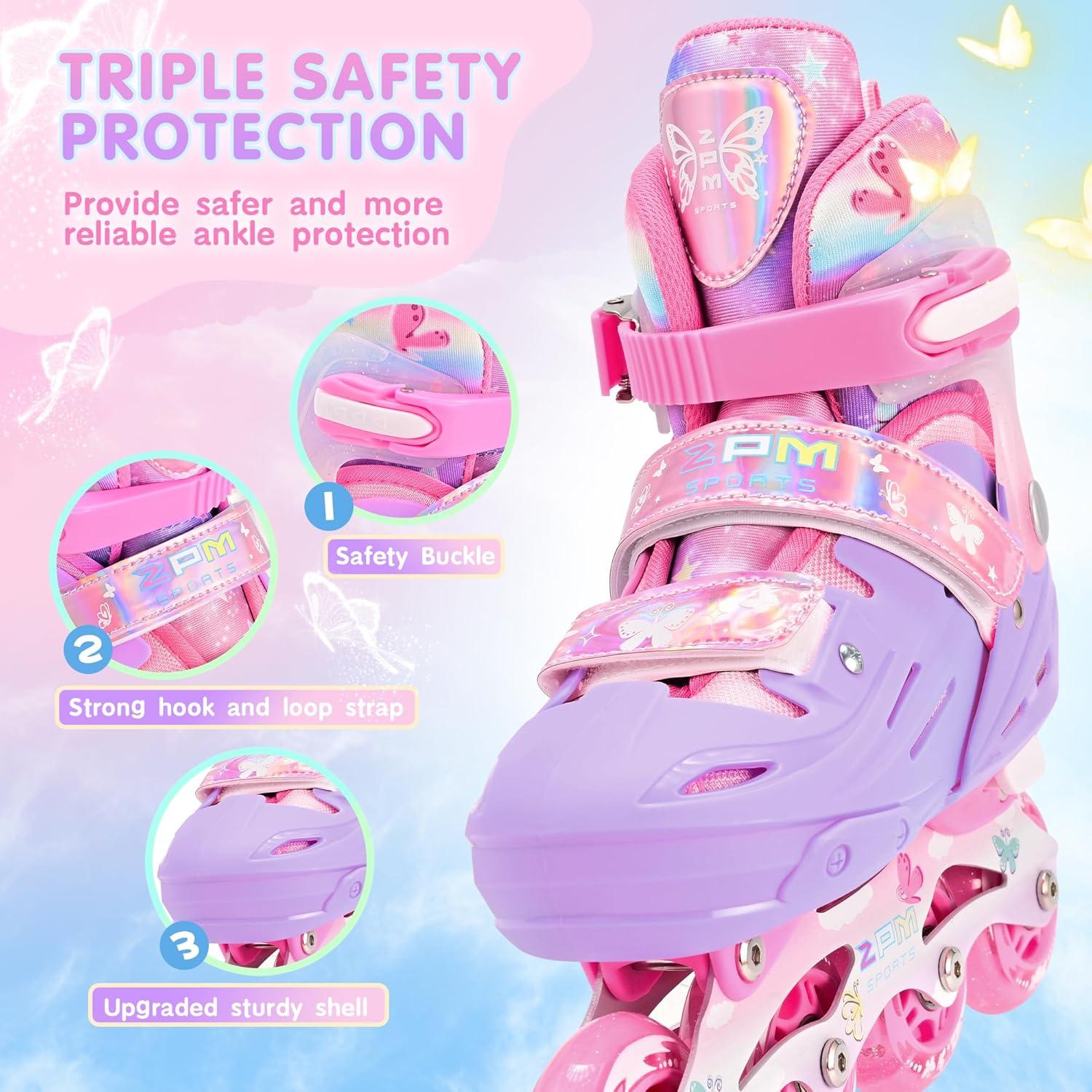 image2PM SPORTS Inline Skates for Kids Girls Ages 58 812 35 46 612 1014 with Light Up Wheels Adjustable Kids Roller Skates Blades for Toddler Beginner Youth Indoor Outdoor Size 11C 1 2 3 4 5 6 7 8Rose Red