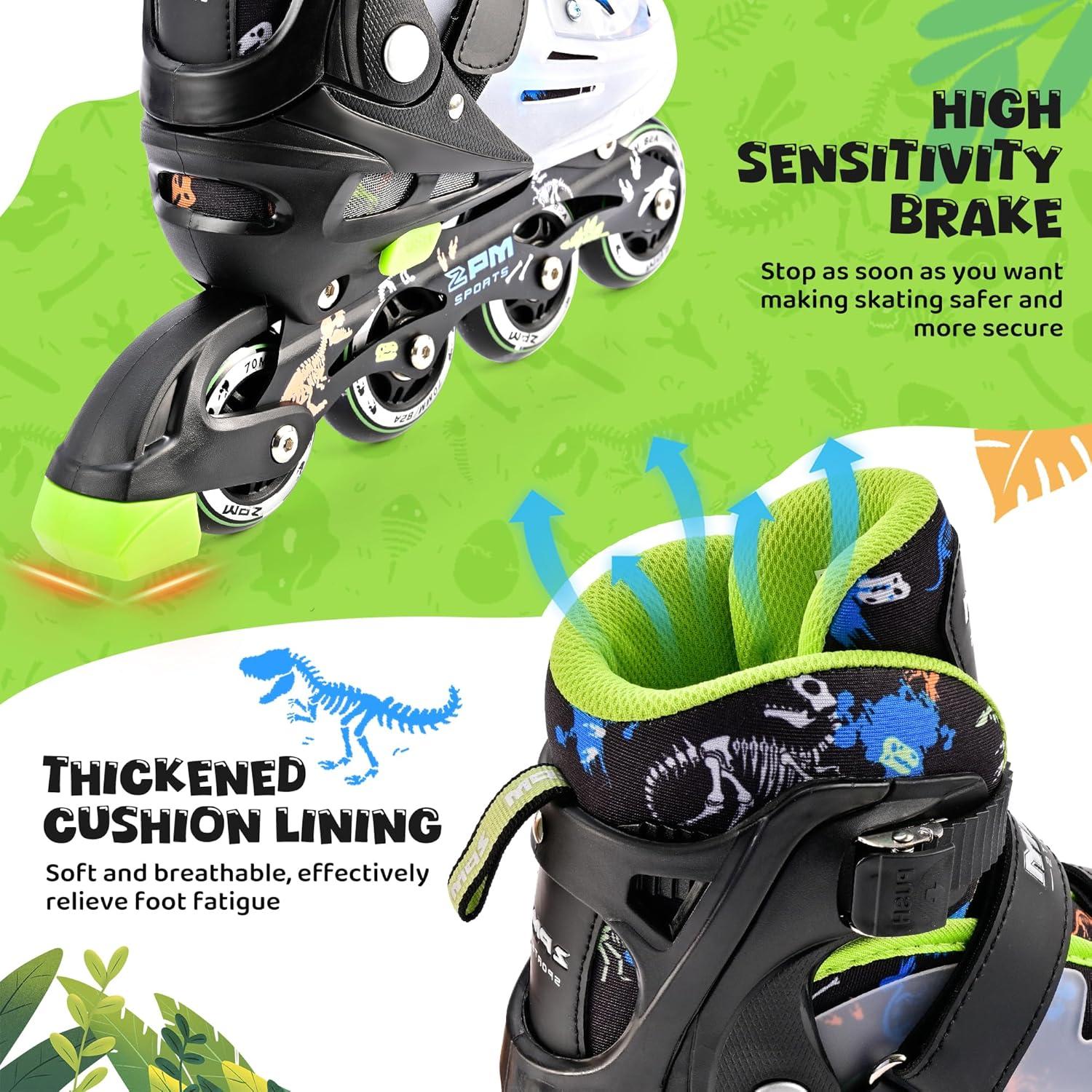 image2PM SPORTS Inline Skates for Kids Girls Ages 58 812 35 46 612 1014 with Light Up Wheels Adjustable Kids Roller Skates Blades for Toddler Beginner Youth Indoor Outdoor Size 11C 1 2 3 4 5 6 7 8Green