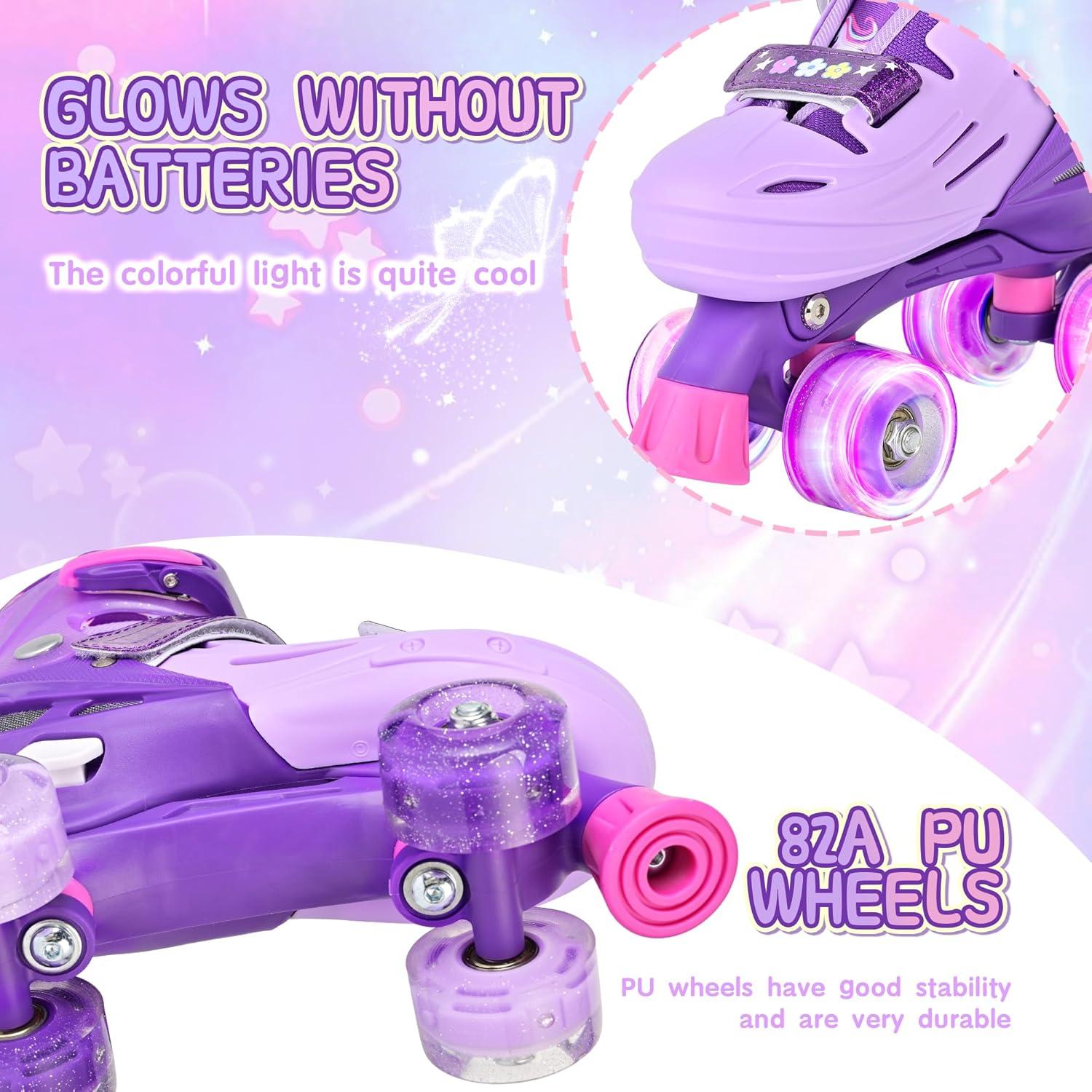 image2PM SPORTS Roller Skates for Girls Boys Kids Age 46 58 612 812 with Light Up Wheels Adjustable Youth Rollerskates Size 10C 11C 12C 13C 1 2 3 4 5 6Purple
