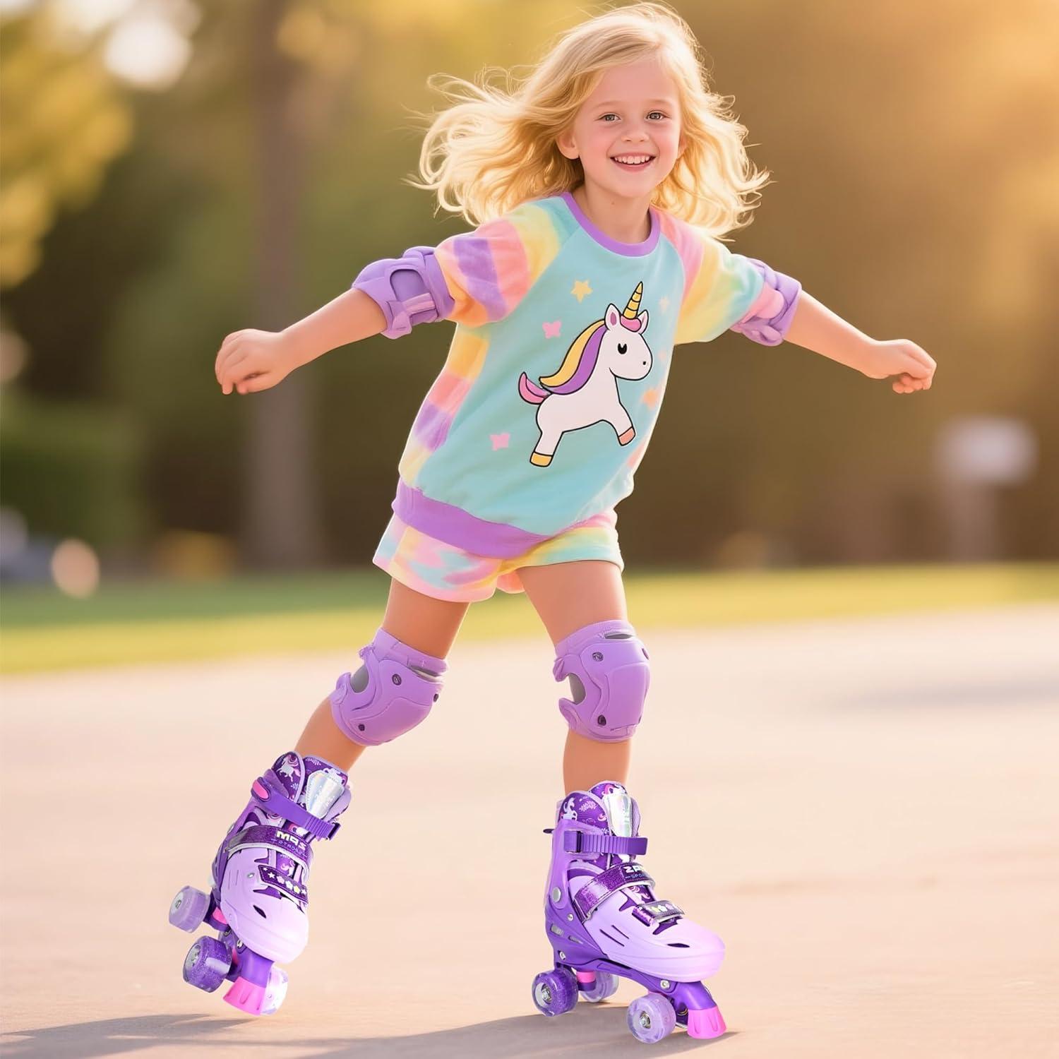 image2PM SPORTS Roller Skates for Girls Boys Kids Age 46 58 612 812 with Light Up Wheels Adjustable Youth Rollerskates Size 10C 11C 12C 13C 1 2 3 4 5 6Purple