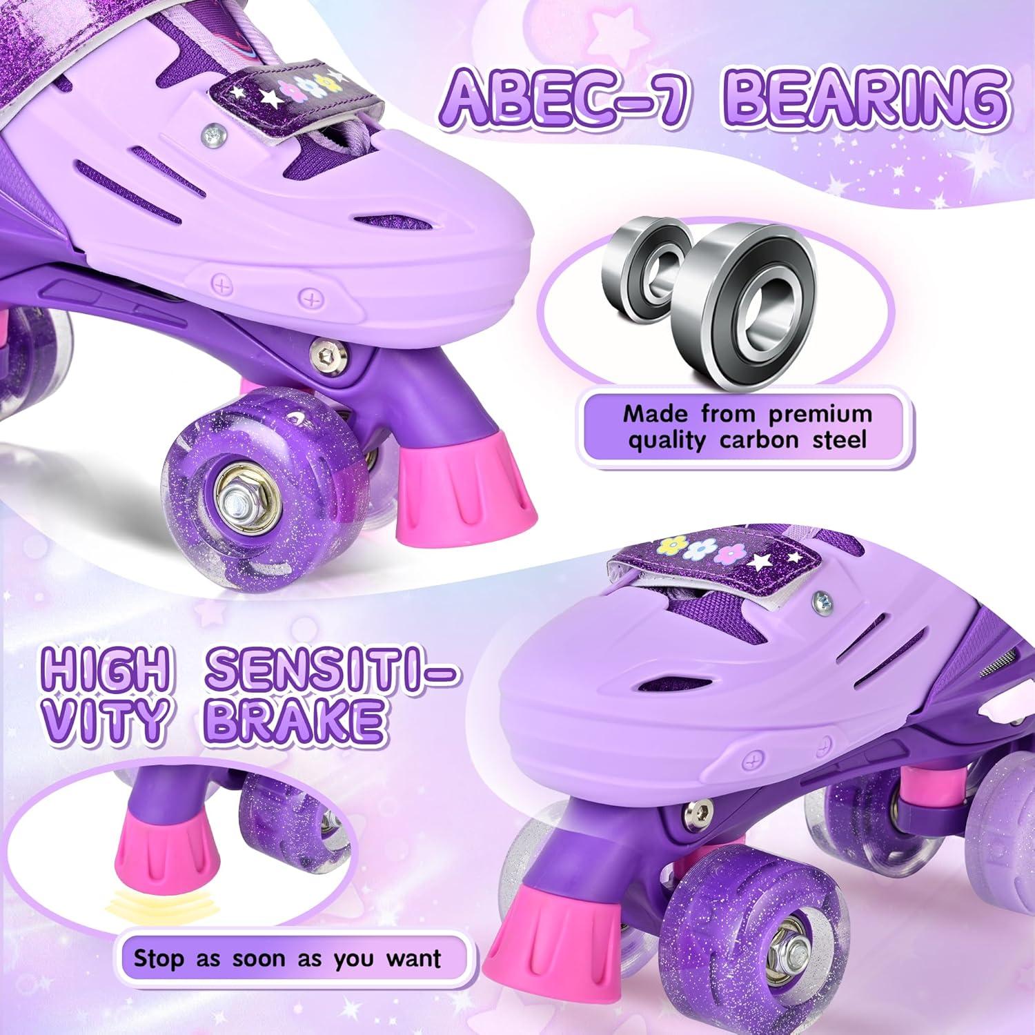 image2PM SPORTS Roller Skates for Girls Boys Kids Age 46 58 612 812 with Light Up Wheels Adjustable Youth Rollerskates Size 10C 11C 12C 13C 1 2 3 4 5 6Purple