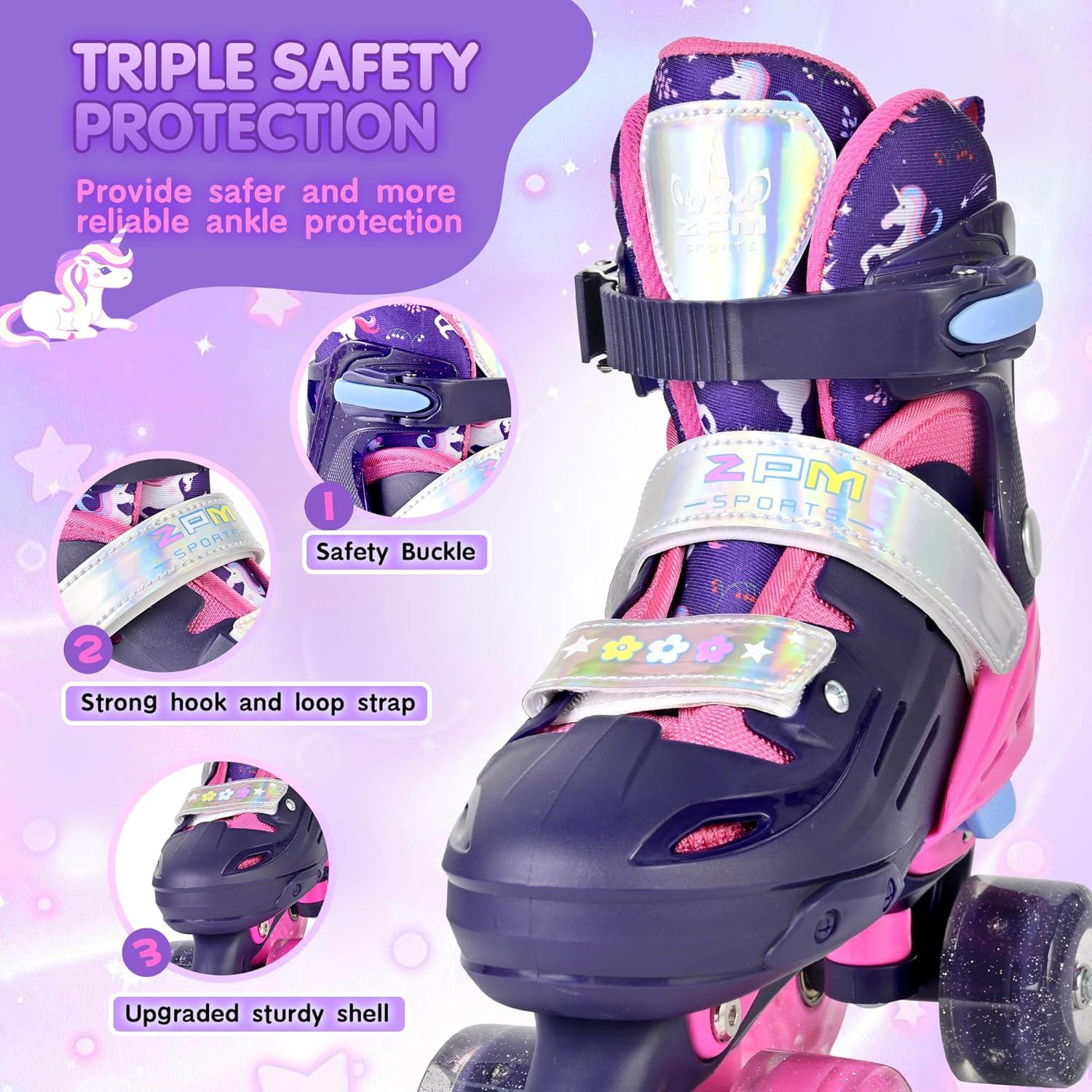image2PM SPORTS Roller Skates for Girls Boys Kids Age 46 58 612 812 with Light Up Wheels Adjustable Youth Rollerskates Size 10C 11C 12C 13C 1 2 3 4 5 6Purple Pink