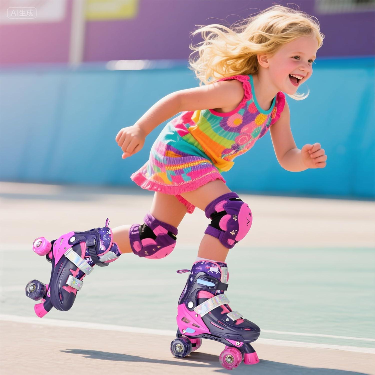 image2PM SPORTS Roller Skates for Girls Boys Kids Age 46 58 612 812 with Light Up Wheels Adjustable Youth Rollerskates Size 10C 11C 12C 13C 1 2 3 4 5 6Purple Pink